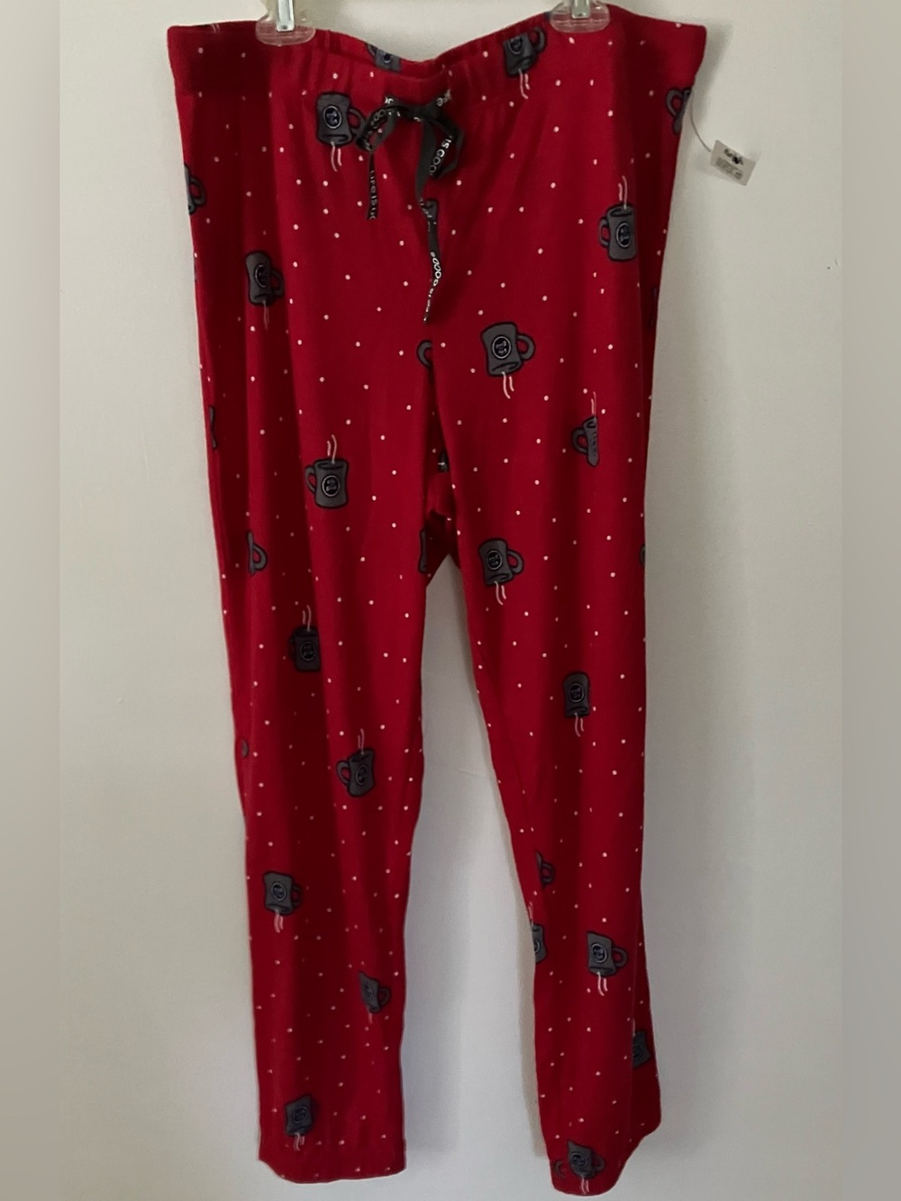 Life Is Good Red Pajama Pants with Hot Coffee Mug Print NWT